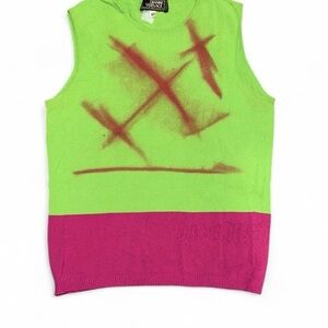 Vintage Versace Green and Pink Y2K Top Size XS